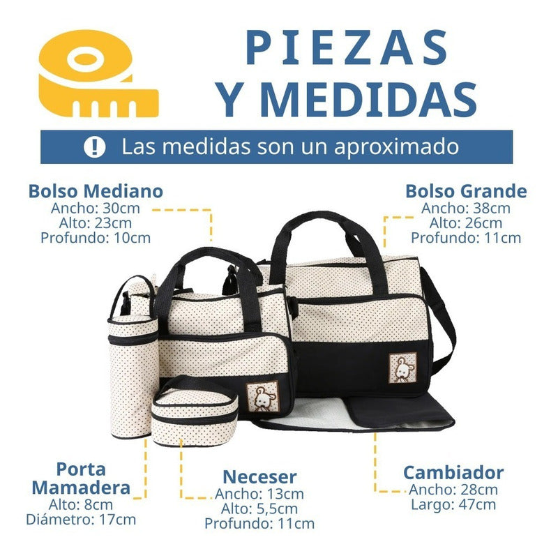 Set Bolso Maternal Bebe 5 Piezas Con Cambiador Tcweb